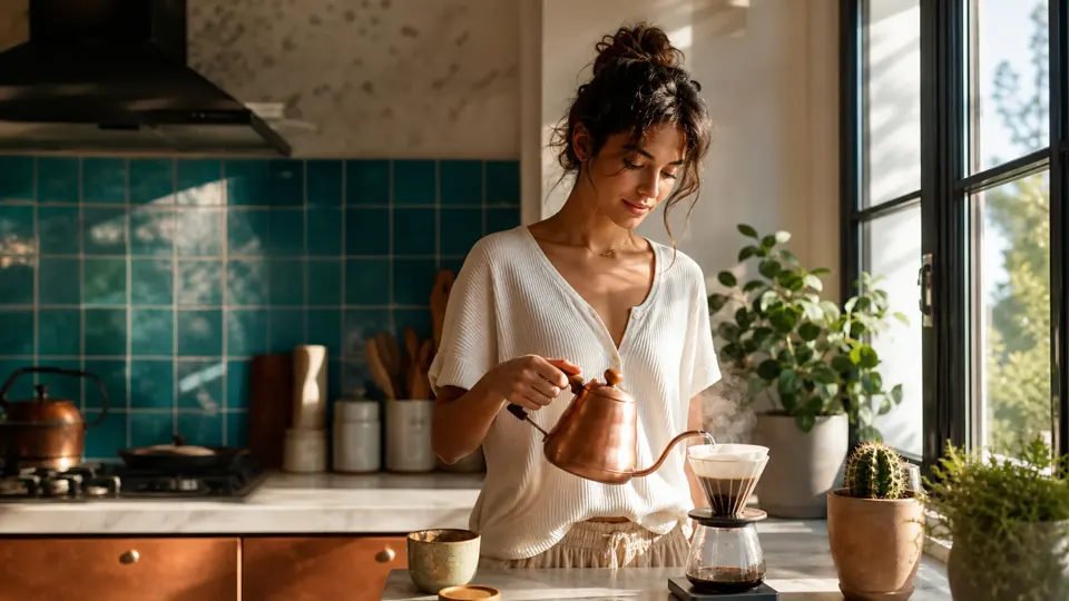 Sunlit kitchen coffee moment